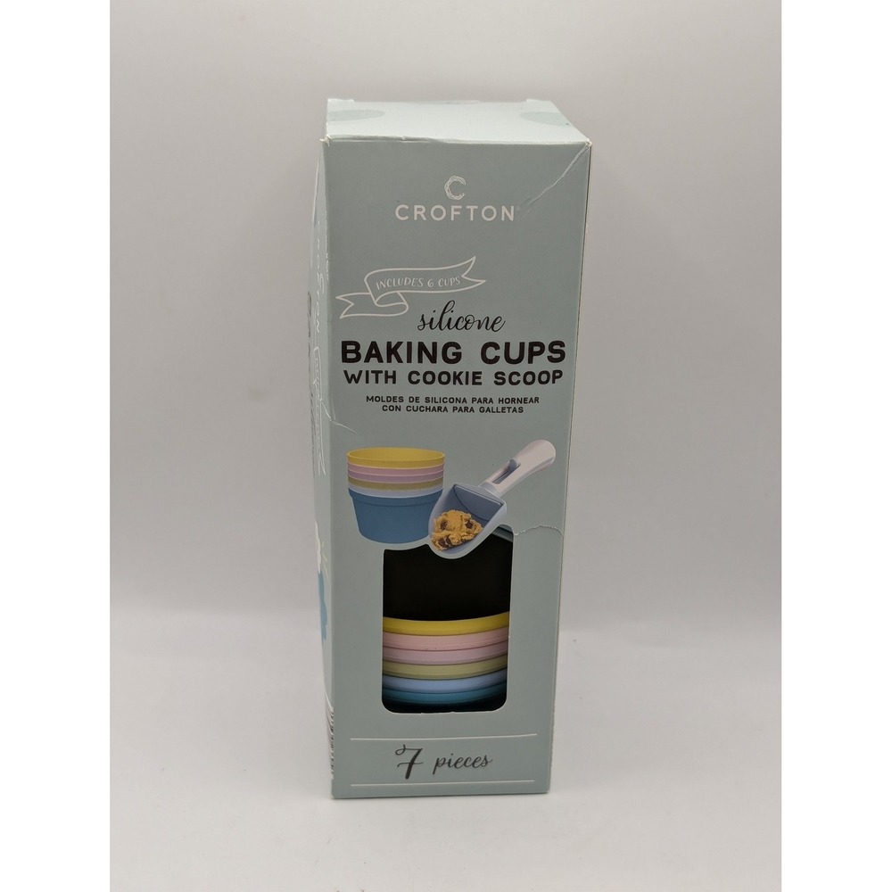 Crofton‎ 7 Piece Silicone Baking Cups with Cookie Scoop Pastel Colors New